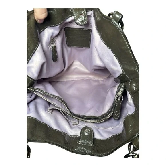 Coach Alexandria Olive Green Patent Leather Shoulder Tote Bag GUC! - Picture 6 of 9